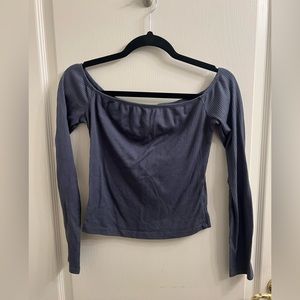 Dark blue gray long sleeve off the shoulder top